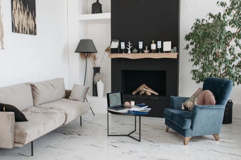 living room with fire place